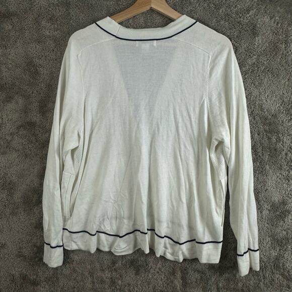 Athleta Lightweight Collegiate White Blue Stripe Boyfriend Cardigan Sweater XL - Picture 3 of 9